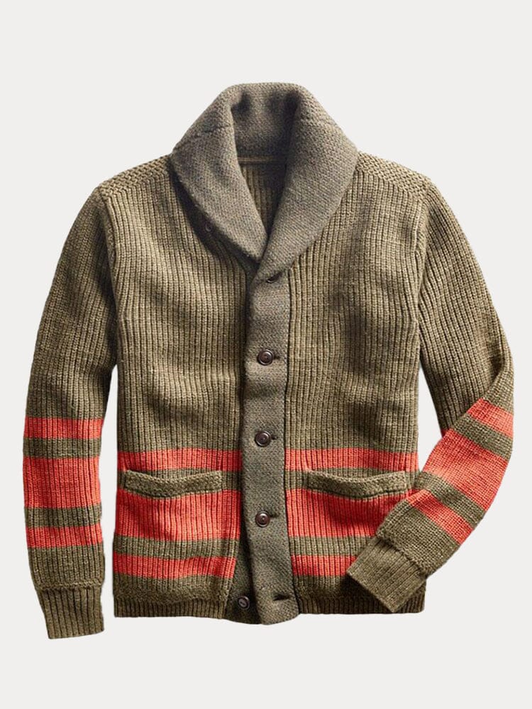 Lapel Neck Stripe Sweater Coat Sweaters coofandystore Army Green M 