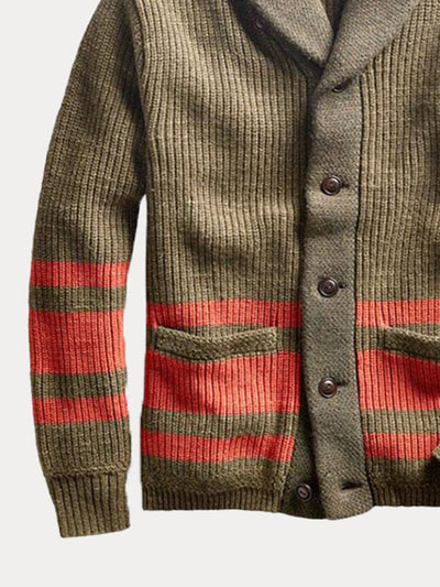 Lapel Neck Stripe Sweater Coat Sweaters coofandystore 