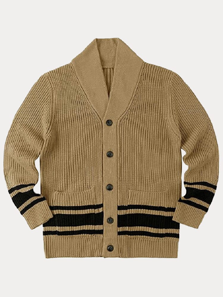 Lapel Neck Striped Hem Sweater Coat Sweaters coofandystore 