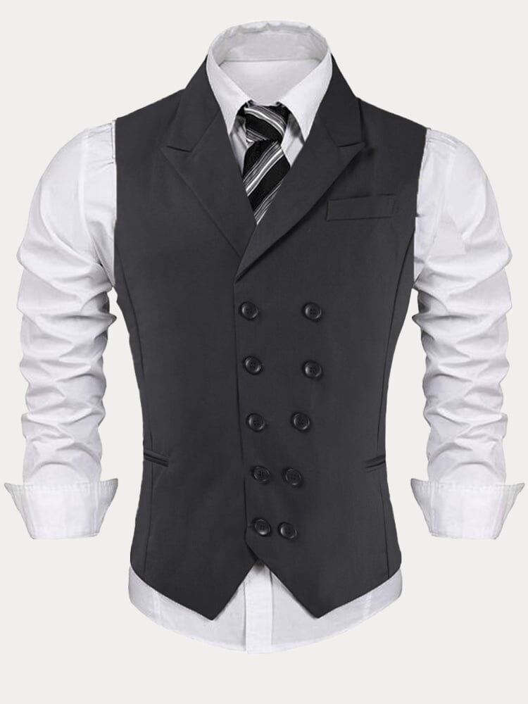 Slim Lapel Double-breasted Suit Vest Vest coofandystore Black XS 