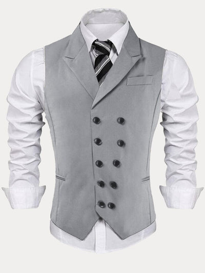 Slim Lapel Double-breasted Suit Vest Vest coofandystore Grey XS 