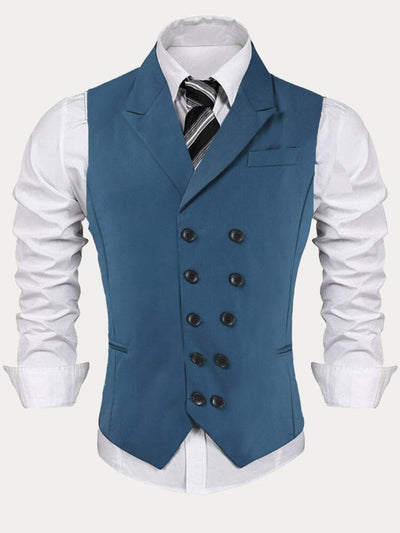 Slim Lapel Double-breasted Suit Vest Vest coofandystore Royal Blue XS 