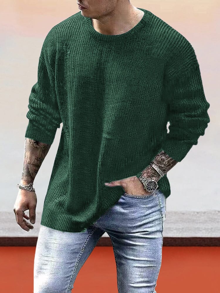 Waffle Knitted Pullover Bottom Shirt Fashion Hoodies & Sweatshirts coofandystore Army Green M 