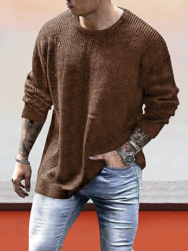 Waffle Knitted Pullover Bottom Shirt Fashion Hoodies & Sweatshirts coofandystore Brown M 