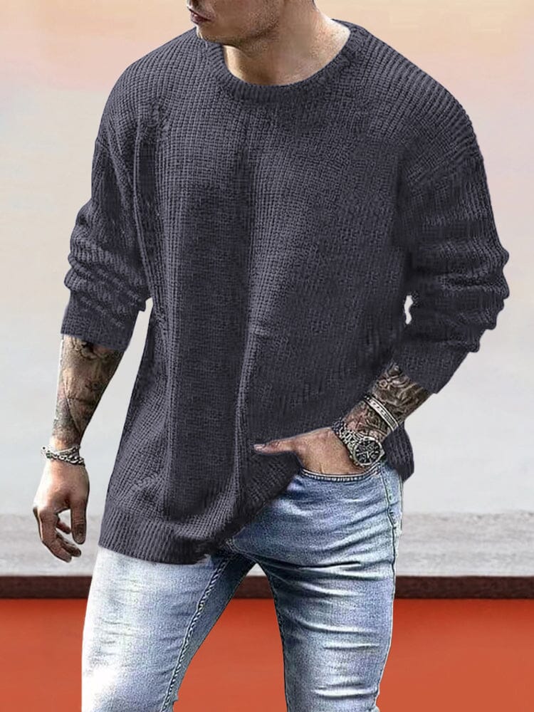Waffle Knitted Pullover Bottom Shirt Fashion Hoodies & Sweatshirts coofandystore Dark Grey M 