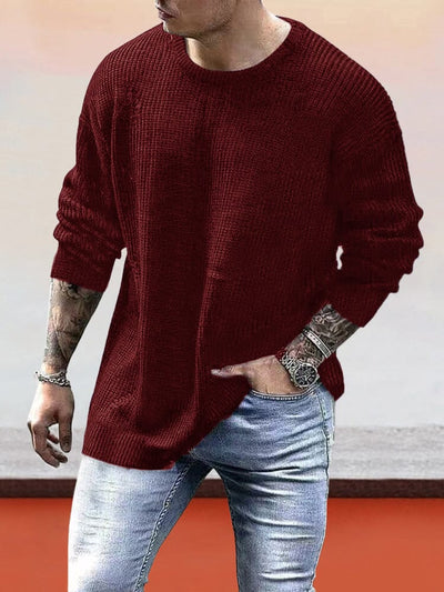 Waffle Knitted Pullover Bottom Shirt Fashion Hoodies & Sweatshirts coofandystore Red M 
