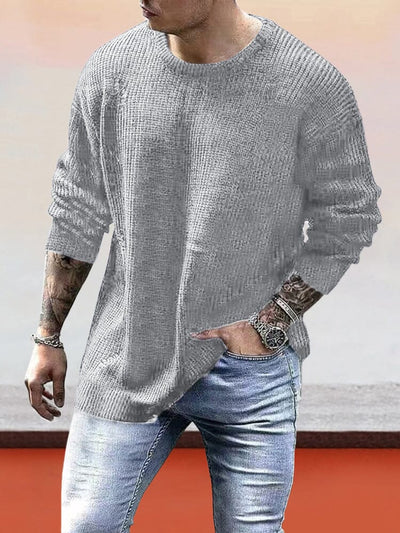 Waffle Knitted Pullover Bottom Shirt Fashion Hoodies & Sweatshirts coofandystore Light Grey M 