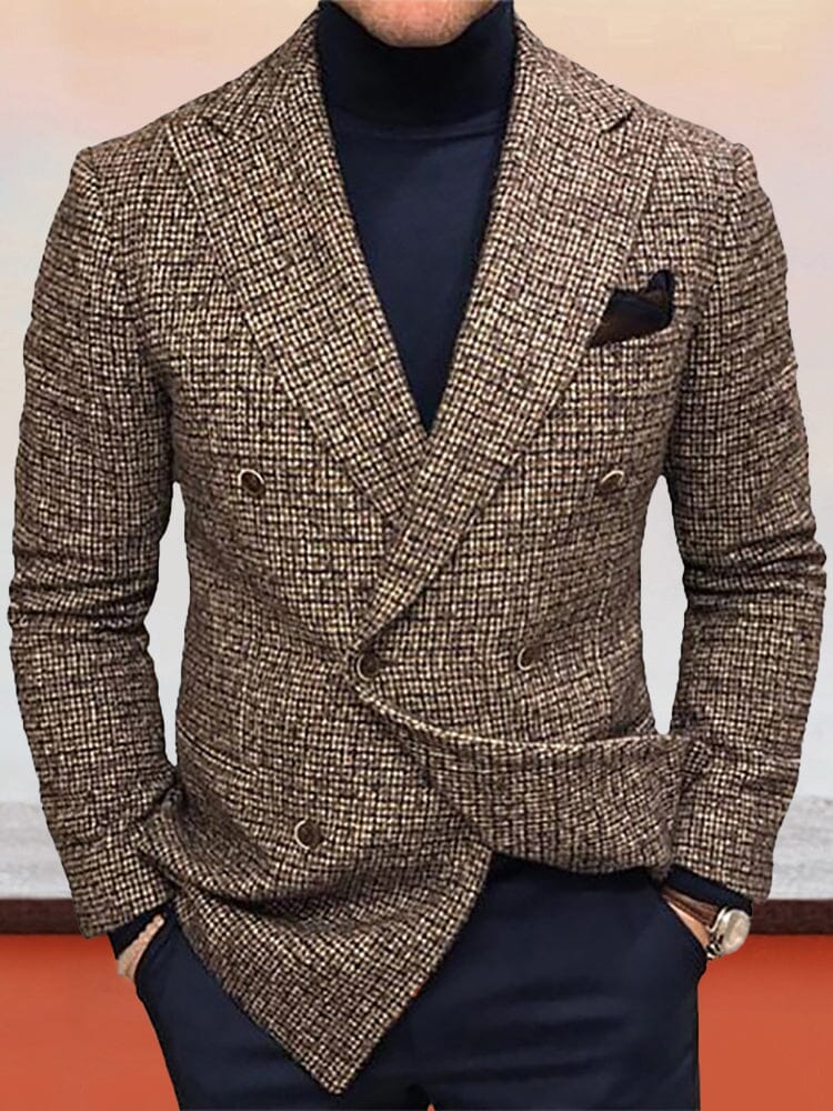 Gentleman Style Plaid Suit Blazer coofandystore Brown S 