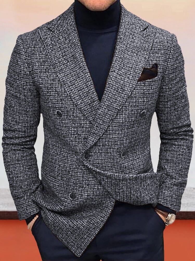 Gentleman Style Plaid Suit Blazer coofandystore Dark Grey S 
