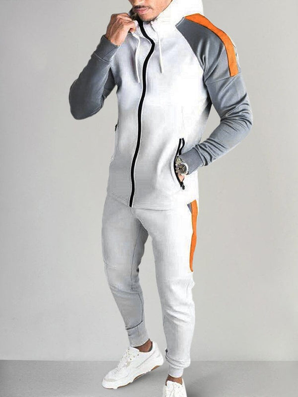 Color Blocking Hooded Sports Set Sports Set coofandystore White M 