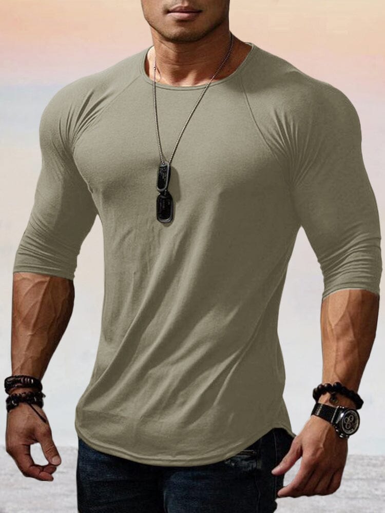 Solid Long Sleeve Stretchy Cotton Gym T-Shirt T-Shirt coofandystore Light Green M 