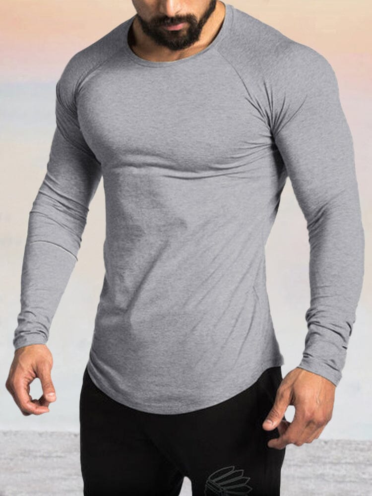 Solid Long Sleeve Stretchy Cotton Gym T-Shirt T-Shirt coofandystore 