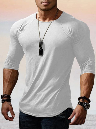 Solid Long Sleeve Stretchy Cotton Gym T-Shirt T-Shirt coofandystore White M 