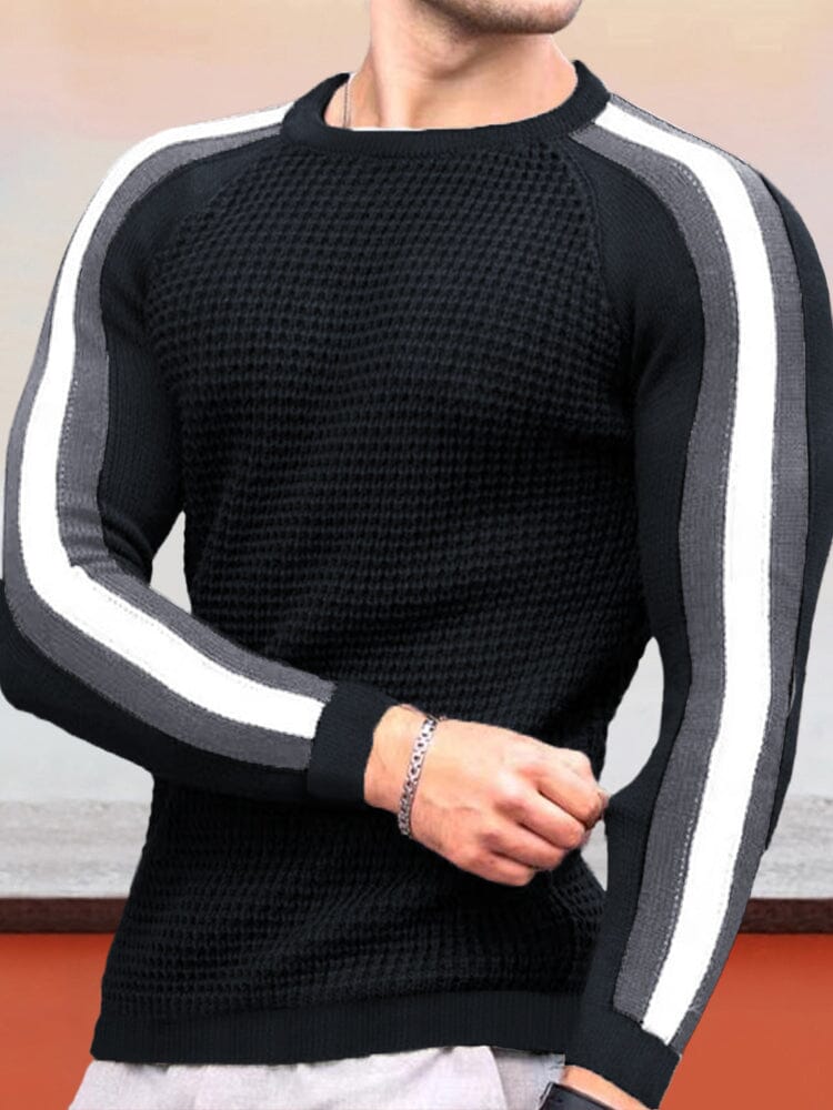 Round Neck Color Blocking Sweatshirt Sweaters coofandystore Black S 