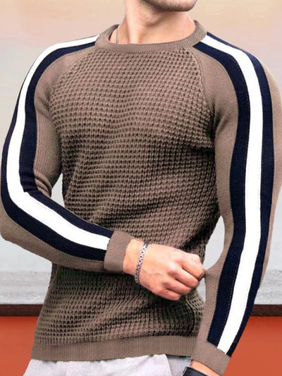Round Neck Color Blocking Sweatshirt Sweaters coofandystore Brown S 