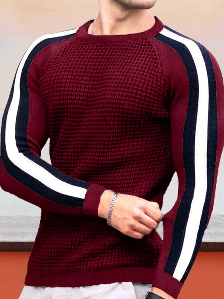 Round Neck Color Blocking Sweatshirt Sweaters coofandystore Red S 