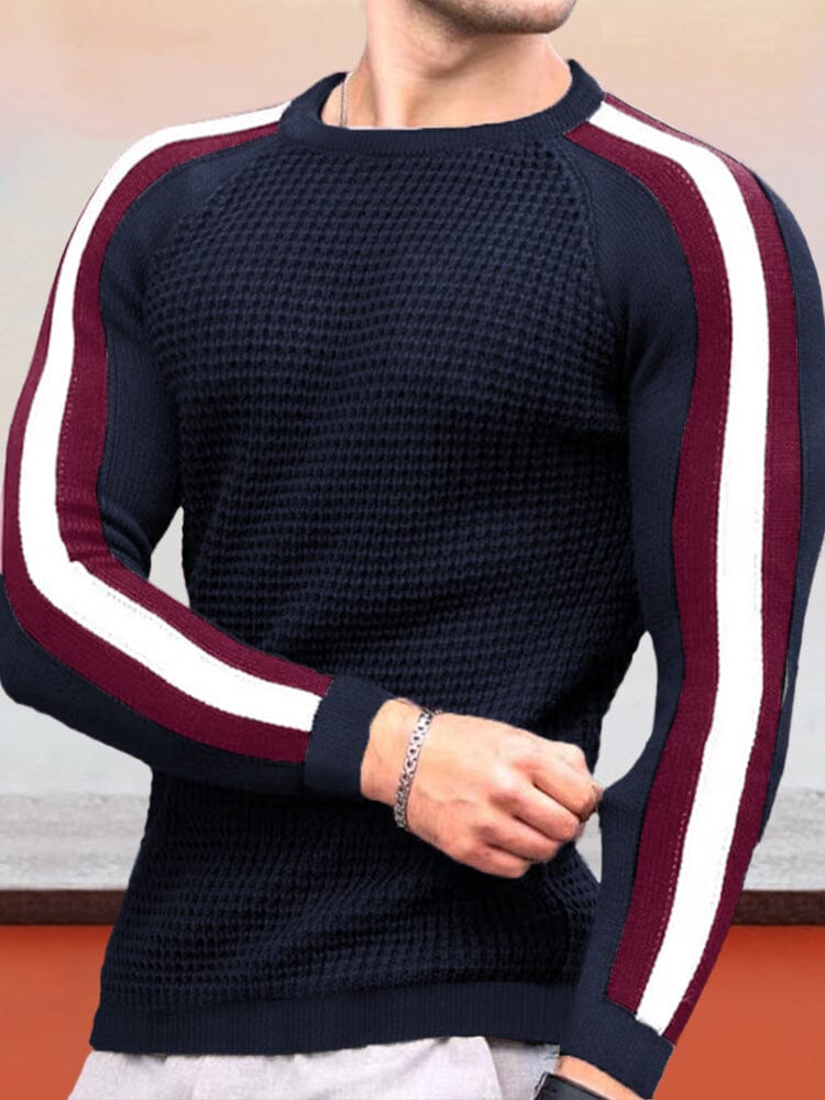 Round Neck Color Blocking Sweatshirt Sweaters coofandystore Navy Blue S 