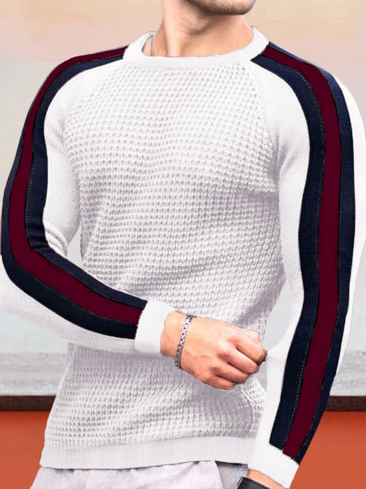 Round Neck Color Blocking Sweatshirt Sweaters coofandystore White S 