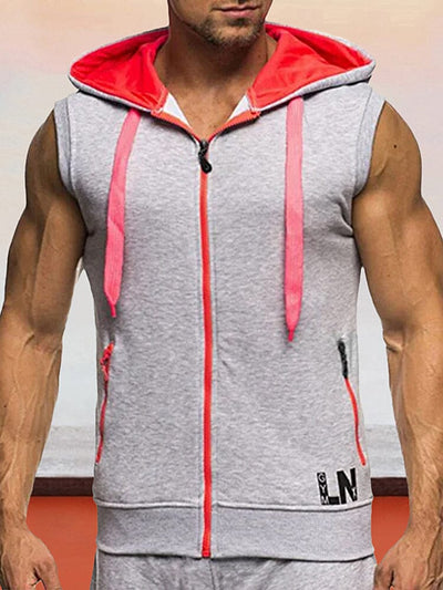 Color Blocking Hooded Zipper Sleeveless Undershirt Hoodies coofandystore Light Grey M 