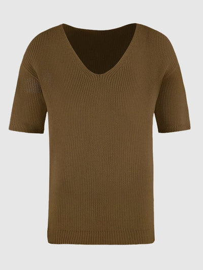 Half Sleeves V-neck Knitted Top Sweaters coofandystore 