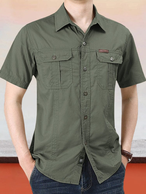 Classic Solid Short Sleeves Cotton Shirt Shirts coofandystore Army Green M 