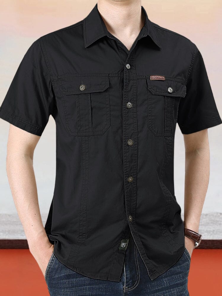 Classic Solid Short Sleeves Cotton Shirt Shirts coofandystore Black M 