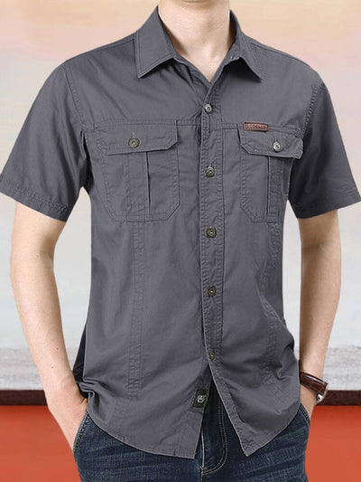 Classic Solid Short Sleeves Cotton Shirt Shirts coofandystore Dark Grey M 