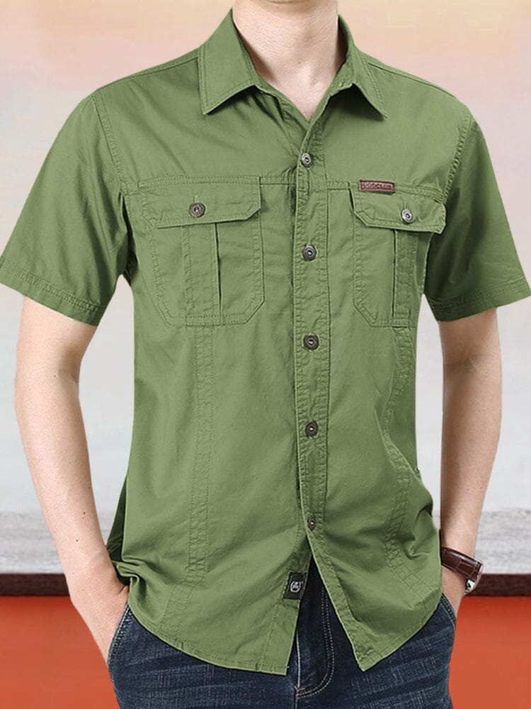 Classic Solid Short Sleeves Cotton Shirt Shirts coofandystore Green M 