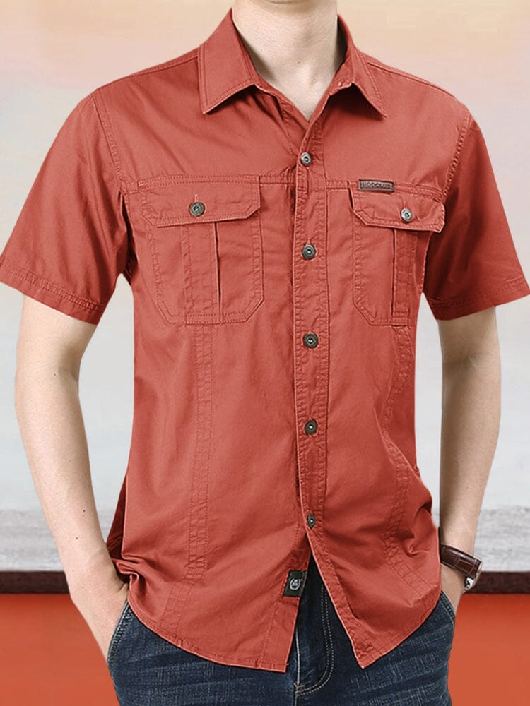 Classic Solid Short Sleeves Cotton Shirt Shirts coofandystore Red M 