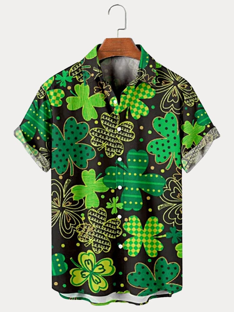 Clover Printed Hawaiian Vacation Beach Shirt Shirts coofandystore Green S 