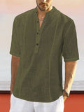 Casual Linen Style Mid-sleeve Shirt Shirts coofandystore Army Green S 
