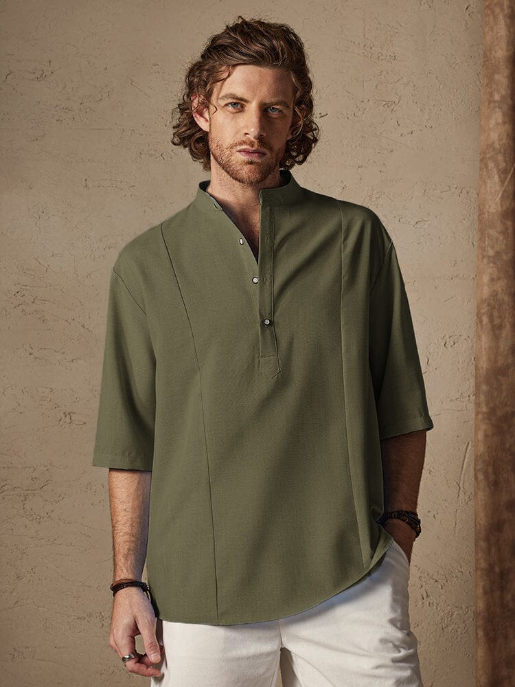 Casual Cotton Linen Mid-sleeve Shirt Shirts coofandystore Army Green S 