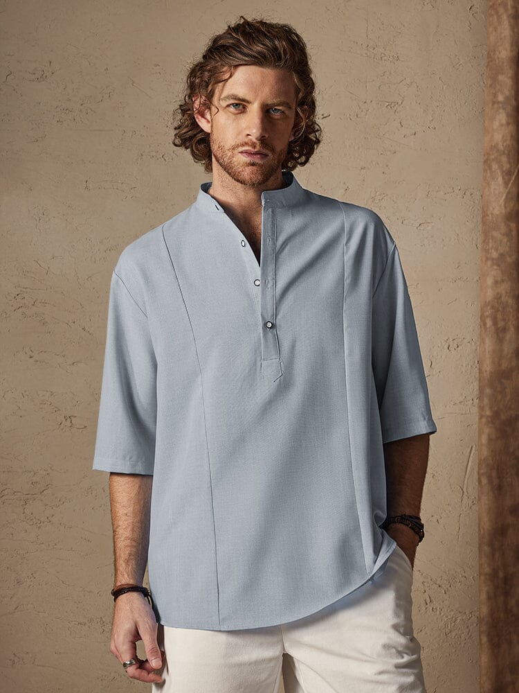Casual Cotton Linen Mid-sleeve Shirt Shirts coofandystore Light Grey S 
