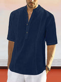 Casual Linen Style Mid-sleeve Shirt Shirts coofandystore Navy Blue S 