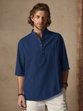 Casual Cotton Linen Mid-sleeve Shirt Shirts coofandystore Navy Blue S 
