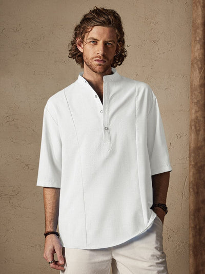 Casual Cotton Linen Mid-sleeve Shirt Shirts coofandystore White S 