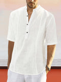 Casual Linen Style Mid-sleeve Shirt Shirts coofandystore White S 