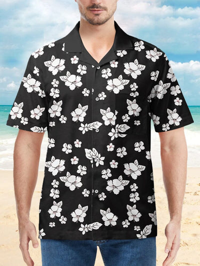Hawaiian Cotton Flower Beach Shirt Shirts coofandystore Black M 