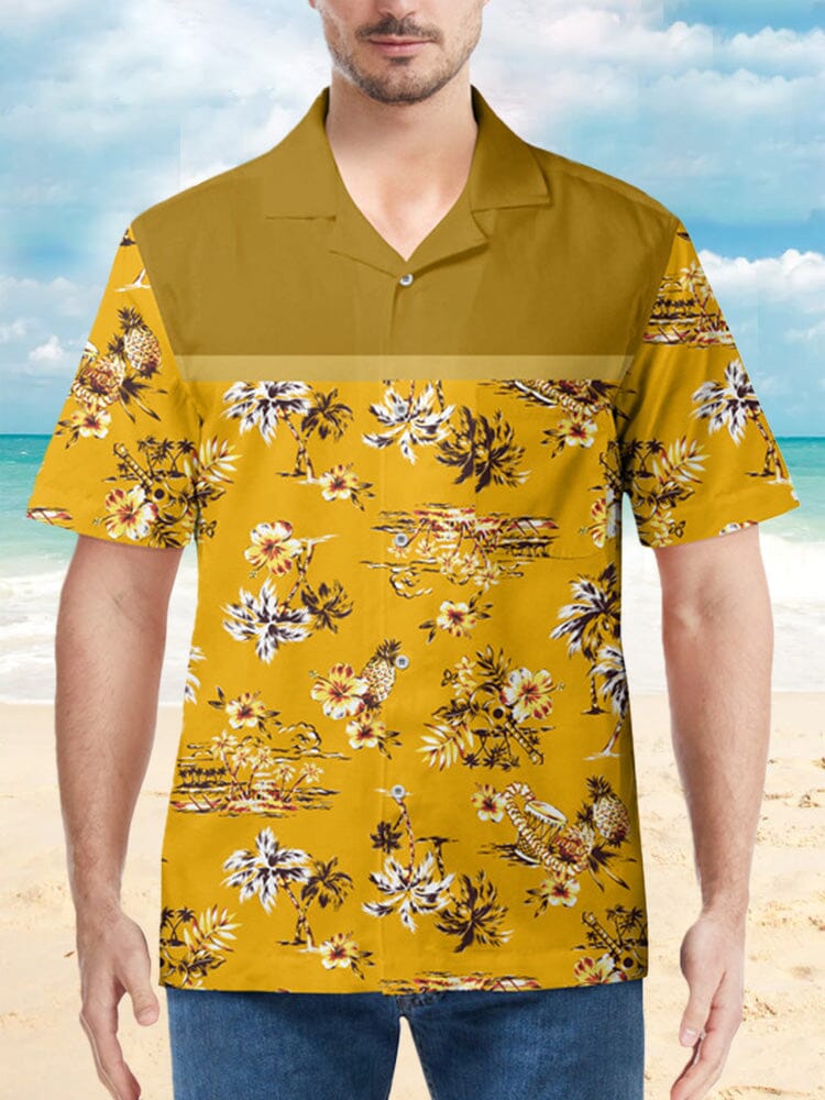 Hawaiian Cotton Flower Beach Shirt Shirts coofandystore Yellow M 