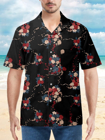 Hawaiian Cotton Flower Beach Shirt Shirts coofandystore Black 2 M 