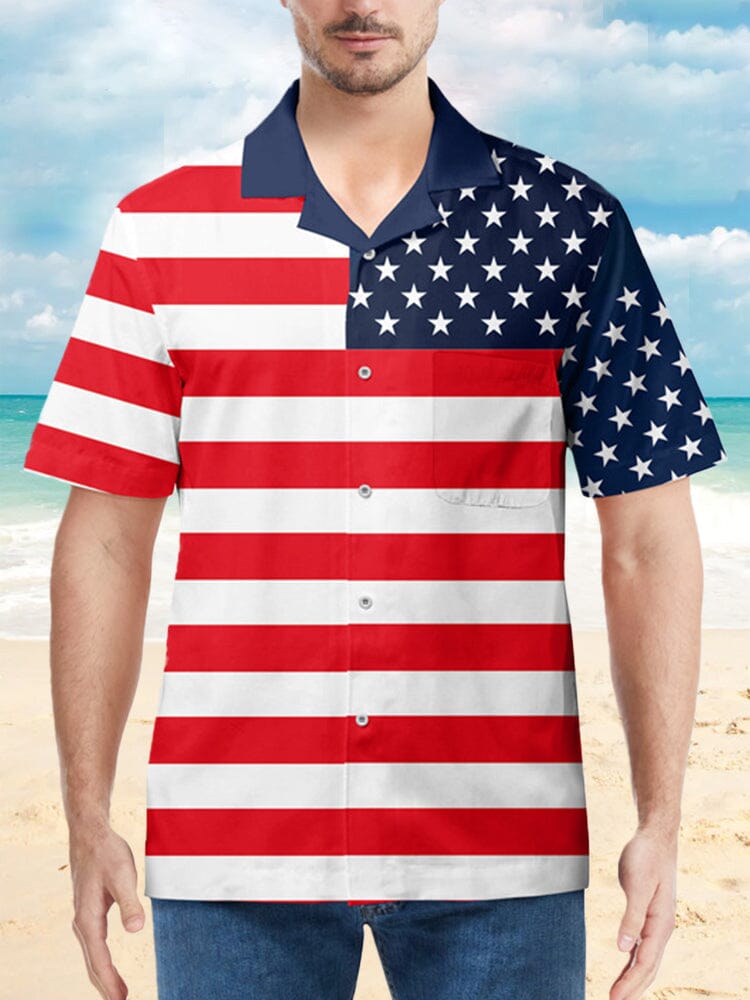 Hawaiian American Flag Patten Beach Shirt Shirts coofandystore PAY 2 M 