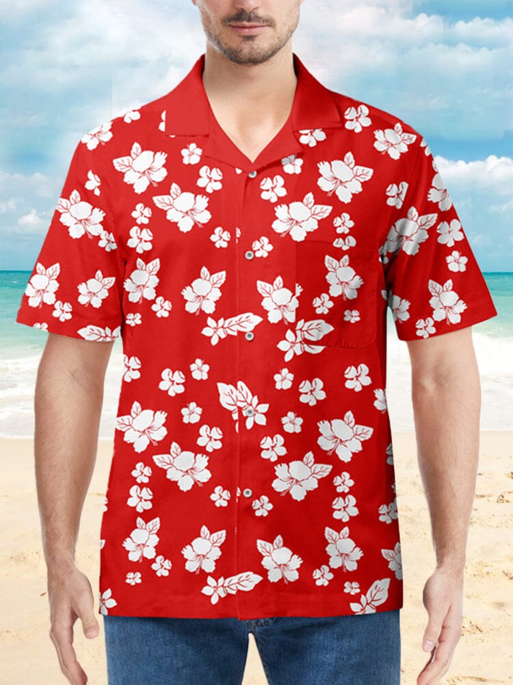 Hawaiian Cotton Flower Beach Shirt Shirts coofandystore Red M 