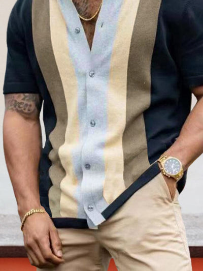 Striped Casual Short Sleeve Knit Shirt Shirts coofandystore 