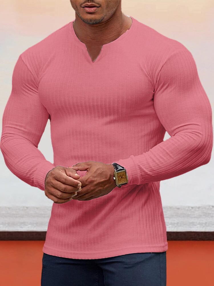 Solid Slim Fit Stretchy Basic Top Shirts & Polos coofandystore Pink S 