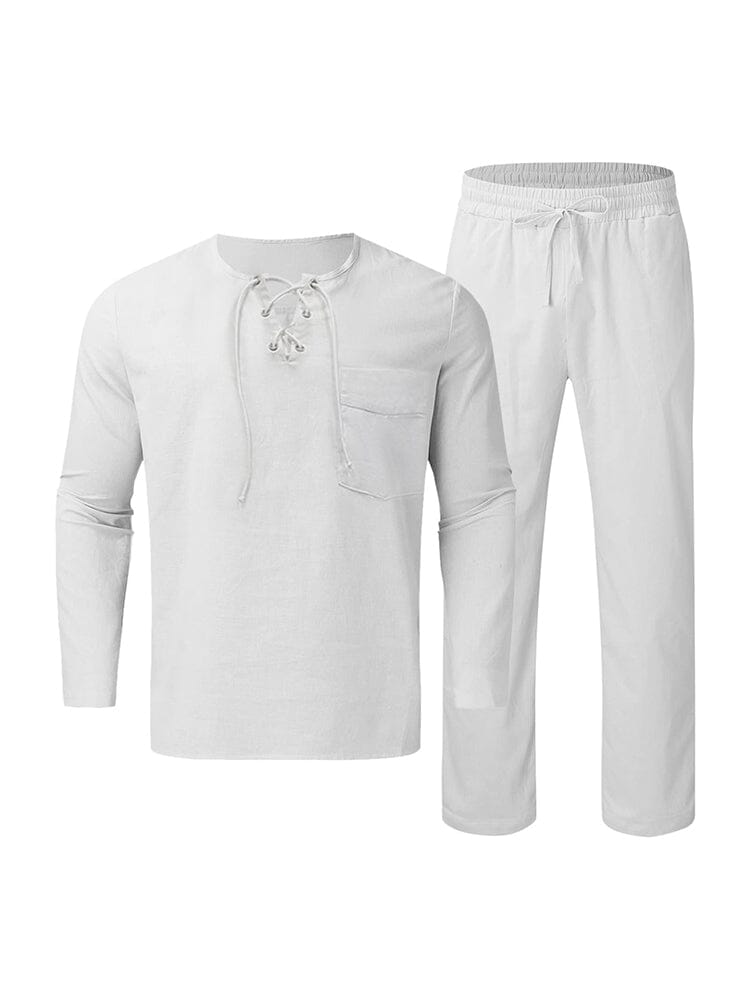 Solid Color Long Sleeve Casual Cotton Linen Suit Sets coofandystore 