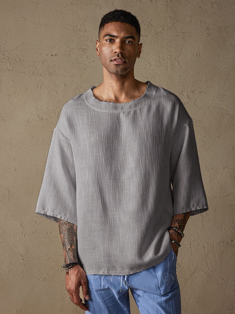 Solid Color Loose Fit Cotton Linen Top Shirts coofandystore Grey S 