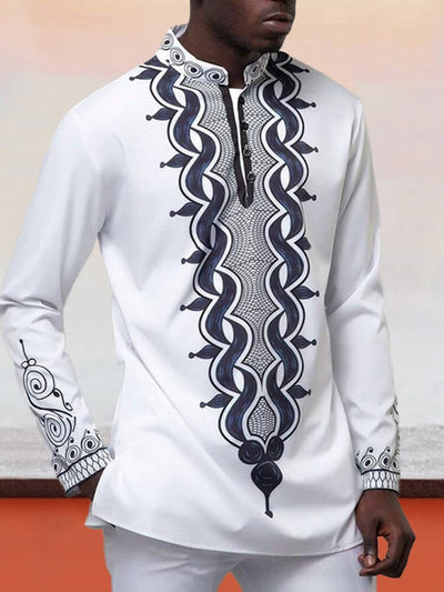 Ethnic Style Printed Casual Shirt Shirts coofandystore White M 