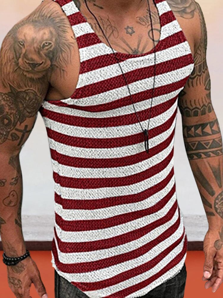 Striped Knit Sleeveless Sports Tank Top Tank Tops coofandystore Red M 