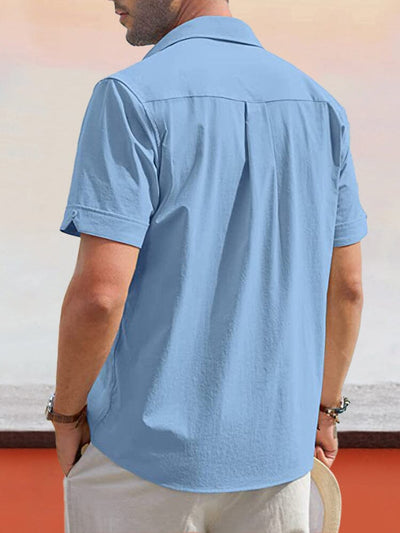 Short Sleeves Cotton Linen Splicing Shirt Shirts coofandystore 