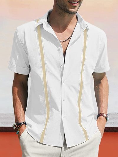 Short Sleeves Cotton Linen Splicing Shirt Shirts coofandystore White S 